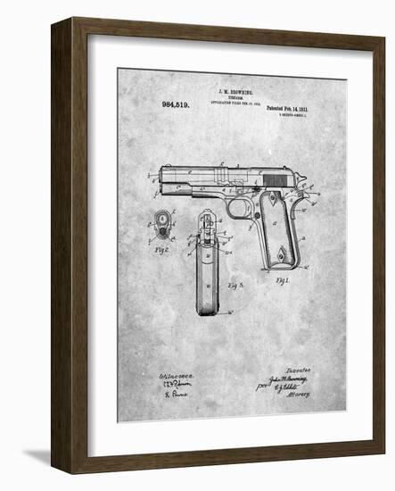 PP76-Slate Colt 1911 Semi-Automatic Pistol Patent Poster-Cole Borders-Framed Giclee Print