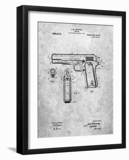 PP76-Slate Colt 1911 Semi-Automatic Pistol Patent Poster-Cole Borders-Framed Giclee Print