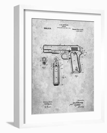 PP76-Slate Colt 1911 Semi-Automatic Pistol Patent Poster-Cole Borders-Framed Giclee Print