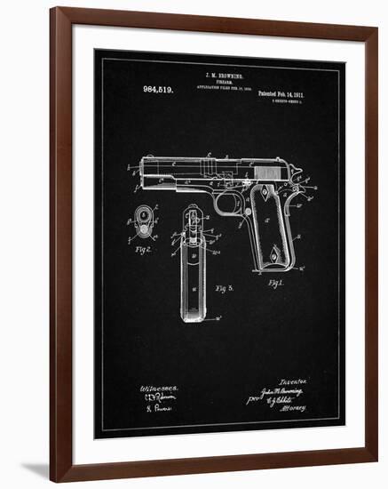 PP76-Vintage Black Colt 1911 Semi-Automatic Pistol Patent Poster-Cole Borders-Framed Giclee Print