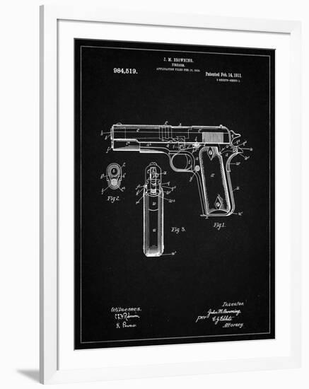 PP76-Vintage Black Colt 1911 Semi-Automatic Pistol Patent Poster-Cole Borders-Framed Giclee Print