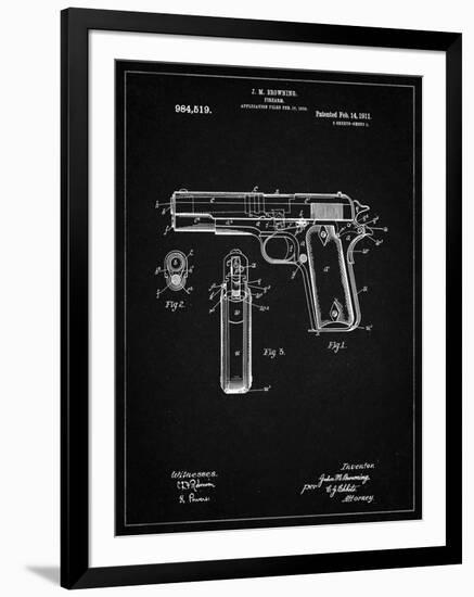 PP76-Vintage Black Colt 1911 Semi-Automatic Pistol Patent Poster-Cole Borders-Framed Giclee Print