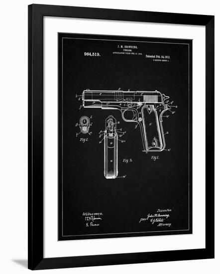 PP76-Vintage Black Colt 1911 Semi-Automatic Pistol Patent Poster-Cole Borders-Framed Giclee Print