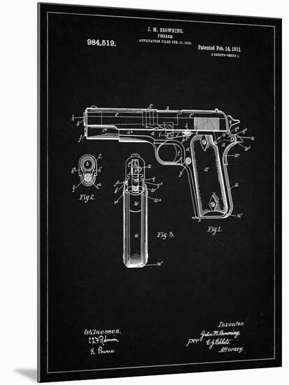 PP76-Vintage Black Colt 1911 Semi-Automatic Pistol Patent Poster-Cole Borders-Mounted Giclee Print