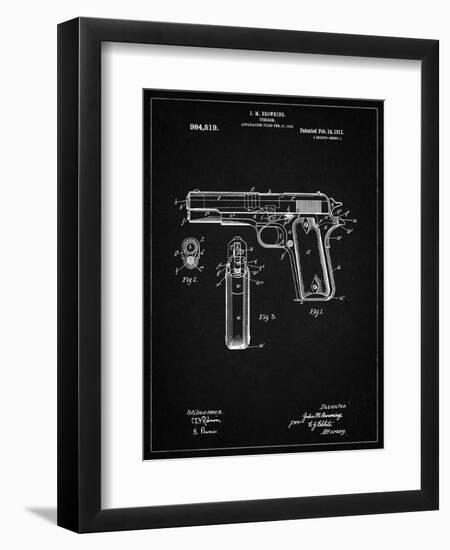 PP76-Vintage Black Colt 1911 Semi-Automatic Pistol Patent Poster-Cole Borders-Framed Premium Giclee Print