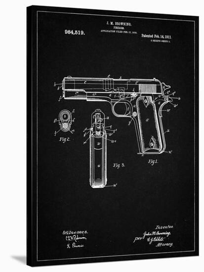 PP76-Vintage Black Colt 1911 Semi-Automatic Pistol Patent Poster-Cole Borders-Stretched Canvas