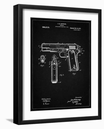 PP76-Vintage Black Colt 1911 Semi-Automatic Pistol Patent Poster-Cole Borders-Framed Giclee Print