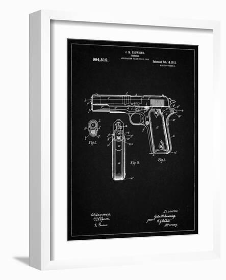 PP76-Vintage Black Colt 1911 Semi-Automatic Pistol Patent Poster-Cole Borders-Framed Giclee Print