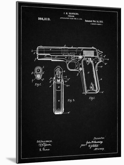 PP76-Vintage Black Colt 1911 Semi-Automatic Pistol Patent Poster-Cole Borders-Mounted Giclee Print