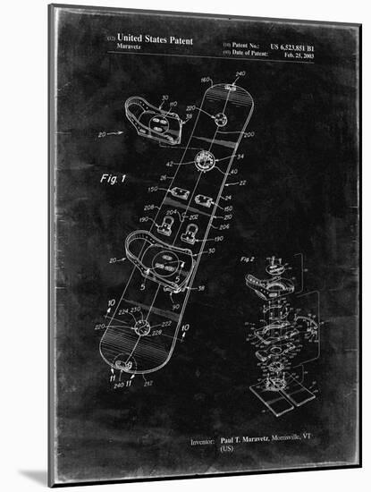 PP760-Black Grunge Burton Touring Snowboard Patent Poster-Cole Borders-Mounted Giclee Print