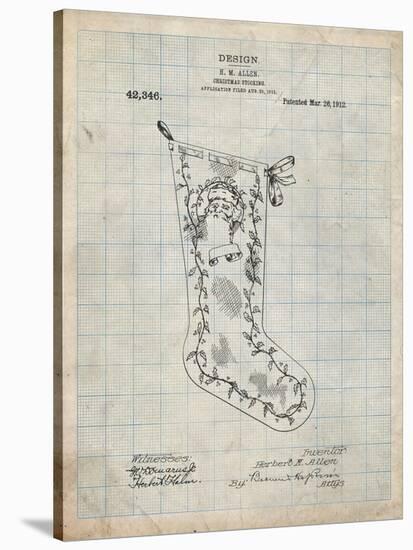 PP764-Antique Grid Parchment Christmas Stocking 1912 Patent Poster-Cole Borders-Stretched Canvas