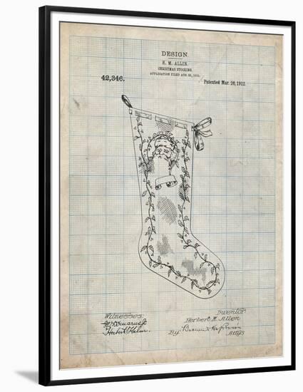 PP764-Antique Grid Parchment Christmas Stocking 1912 Patent Poster-Cole Borders-Framed Premium Giclee Print