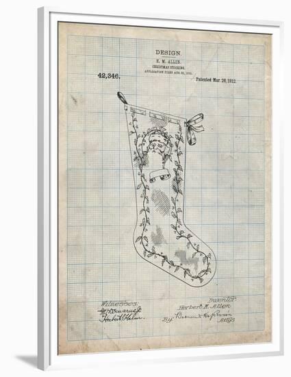 PP764-Antique Grid Parchment Christmas Stocking 1912 Patent Poster-Cole Borders-Framed Premium Giclee Print