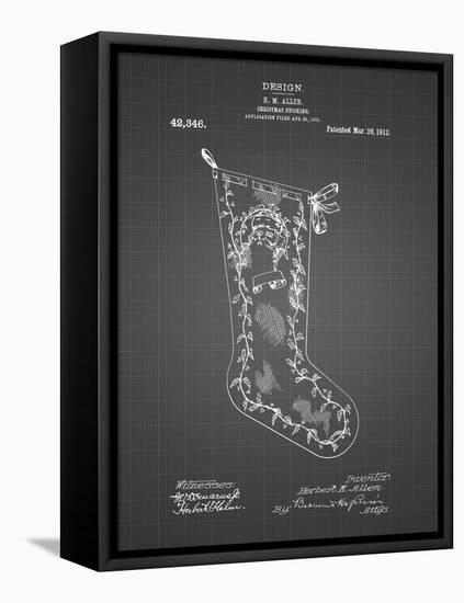 PP764-Black Grid Christmas Stocking 1912 Patent Poster-Cole Borders-Framed Stretched Canvas