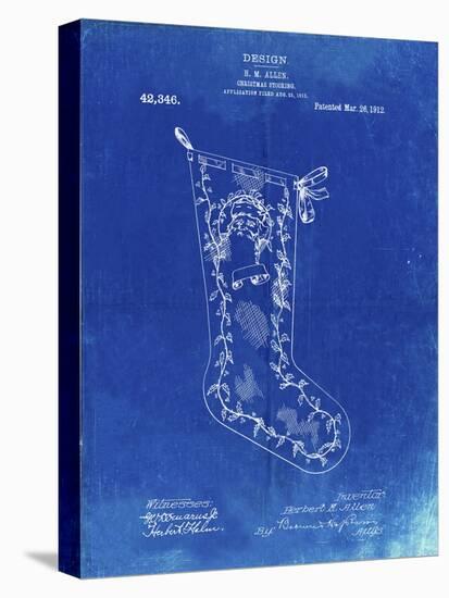 PP764-Faded Blueprint Christmas Stocking 1912 Patent Poster-Cole Borders-Stretched Canvas