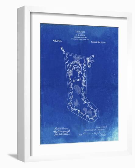 PP764-Faded Blueprint Christmas Stocking 1912 Patent Poster-Cole Borders-Framed Giclee Print