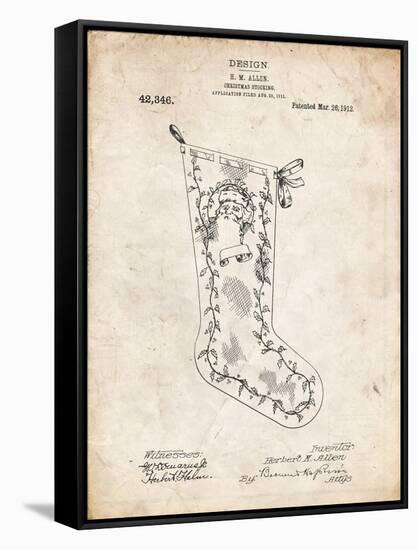 PP764-Vintage Parchment Christmas Stocking 1912 Patent Poster-Cole Borders-Framed Stretched Canvas