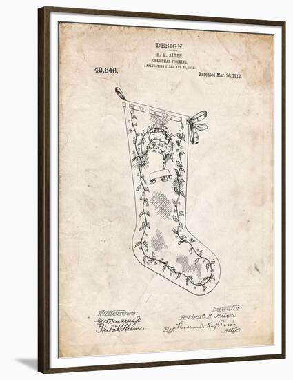 PP764-Vintage Parchment Christmas Stocking 1912 Patent Poster-Cole Borders-Framed Premium Giclee Print