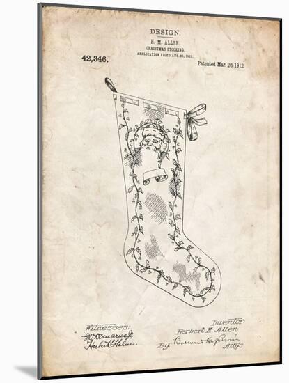 PP764-Vintage Parchment Christmas Stocking 1912 Patent Poster-Cole Borders-Mounted Giclee Print