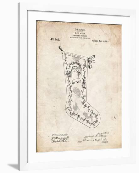 PP764-Vintage Parchment Christmas Stocking 1912 Patent Poster-Cole Borders-Framed Giclee Print