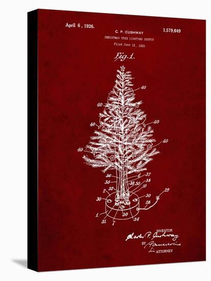 PP766-Burgundy Christmas Tree Poster-Cole Borders-Stretched Canvas