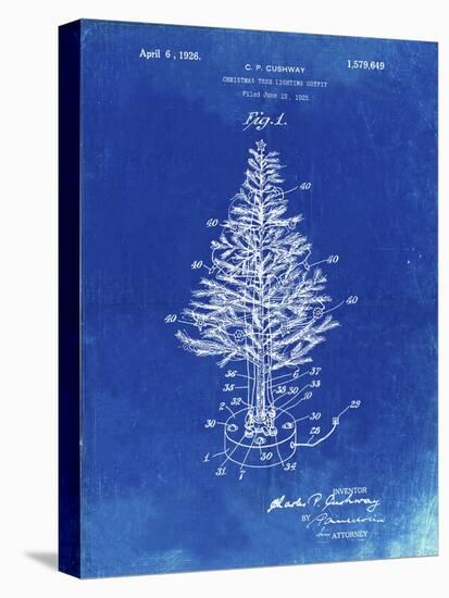 PP766-Faded Blueprint Christmas Tree Poster-Cole Borders-Stretched Canvas