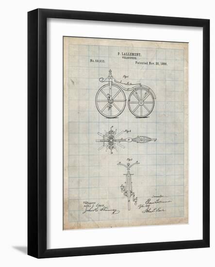 PP77-Antique Grid Parchment First Bicycle 1866 Patent Poster-Cole Borders-Framed Giclee Print