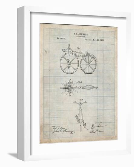 PP77-Antique Grid Parchment First Bicycle 1866 Patent Poster-Cole Borders-Framed Giclee Print