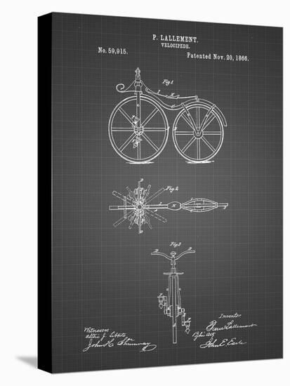 PP77-Black Grid First Bicycle 1866 Patent Poster-Cole Borders-Stretched Canvas