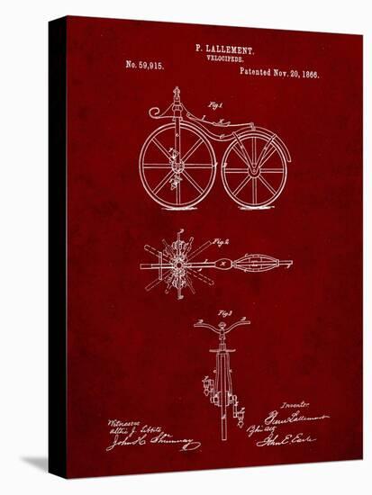 PP77-Burgundy First Bicycle 1866 Patent Poster-Cole Borders-Stretched Canvas