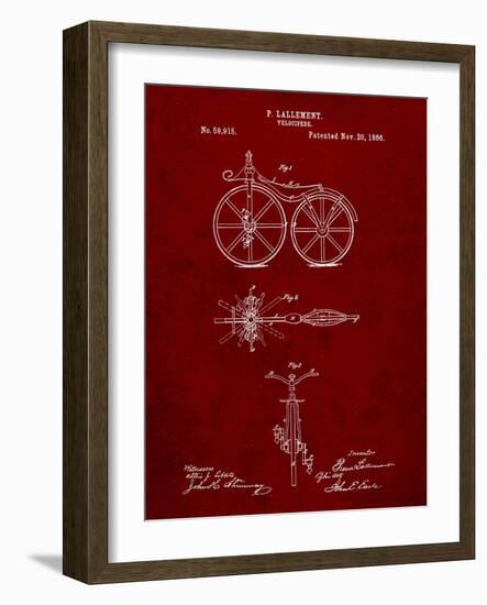 PP77-Burgundy First Bicycle 1866 Patent Poster-Cole Borders-Framed Giclee Print