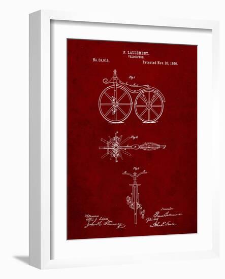 PP77-Burgundy First Bicycle 1866 Patent Poster-Cole Borders-Framed Giclee Print