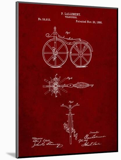 PP77-Burgundy First Bicycle 1866 Patent Poster-Cole Borders-Mounted Giclee Print