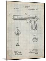 PP770-Antique Grid Parchment Colt Automatic Pistol of 1900 Patent Poster-Cole Borders-Mounted Giclee Print