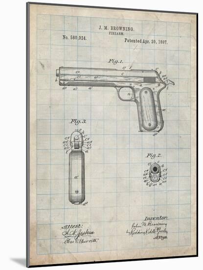 PP770-Antique Grid Parchment Colt Automatic Pistol of 1900 Patent Poster-Cole Borders-Mounted Giclee Print