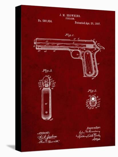 PP770-Burgundy Colt Automatic Pistol of 1900 Patent Poster-Cole Borders-Stretched Canvas