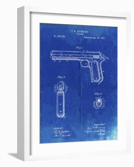 PP770-Faded Blueprint Colt Automatic Pistol of 1900 Patent Poster-Cole Borders-Framed Giclee Print