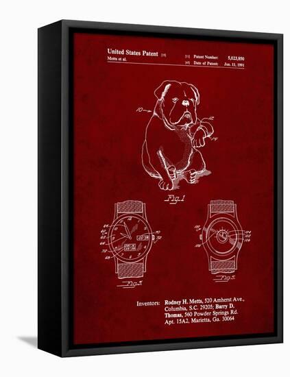 PP784-Burgundy Dog Watch Clock Patent Poster-Cole Borders-Framed Stretched Canvas