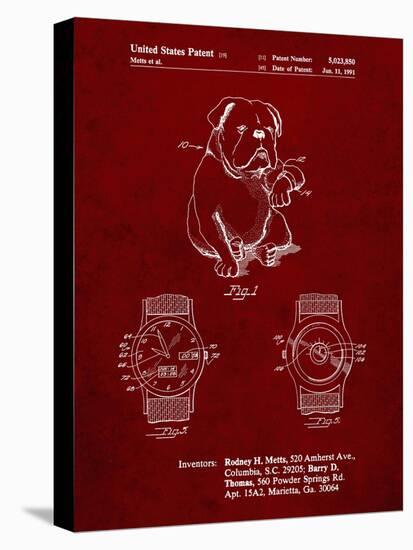 PP784-Burgundy Dog Watch Clock Patent Poster-Cole Borders-Stretched Canvas