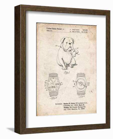 PP784-Vintage Parchment Dog Watch Clock Patent Poster-Cole Borders-Framed Giclee Print