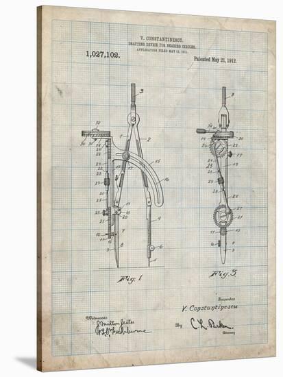 PP785-Antique Grid Parchment Drafting Compass 1912 Patent Poster-Cole Borders-Stretched Canvas