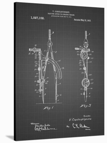 PP785-Black Grid Drafting Compass 1912 Patent Poster-Cole Borders-Stretched Canvas