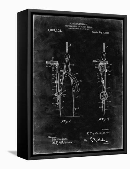 PP785-Black Grunge Drafting Compass 1912 Patent Poster-Cole Borders-Framed Stretched Canvas