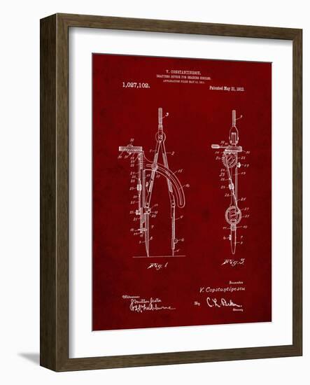 PP785-Burgundy Drafting Compass 1912 Patent Poster-Cole Borders-Framed Giclee Print