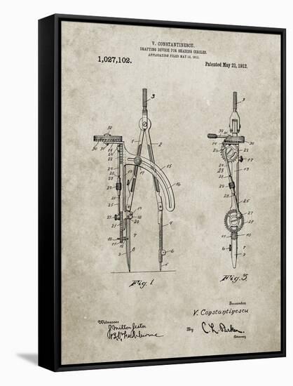 PP785-Sandstone Drafting Compass 1912 Patent Poster-Cole Borders-Framed Stretched Canvas