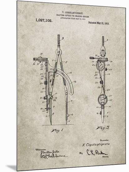 PP785-Sandstone Drafting Compass 1912 Patent Poster-Cole Borders-Mounted Premium Giclee Print