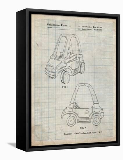 PP816-Antique Grid Parchment Fisher Price Toy Car Patent Poster-Cole Borders-Framed Stretched Canvas