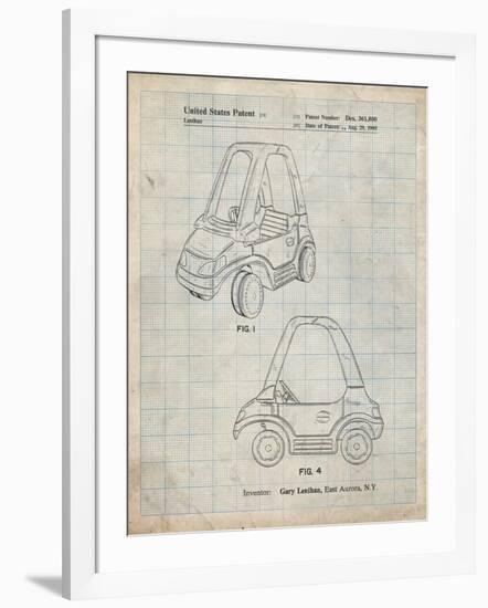 PP816-Antique Grid Parchment Fisher Price Toy Car Patent Poster-Cole Borders-Framed Giclee Print