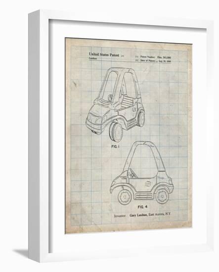 PP816-Antique Grid Parchment Fisher Price Toy Car Patent Poster-Cole Borders-Framed Giclee Print