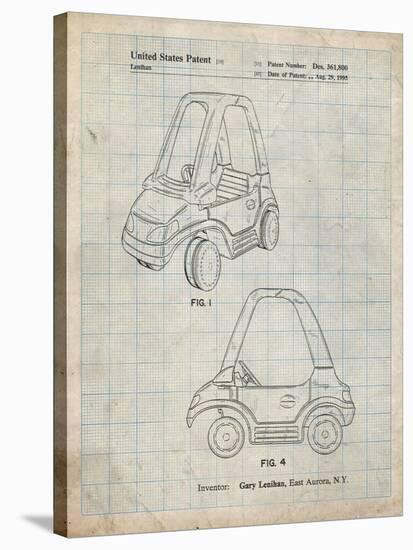 PP816-Antique Grid Parchment Fisher Price Toy Car Patent Poster-Cole Borders-Stretched Canvas